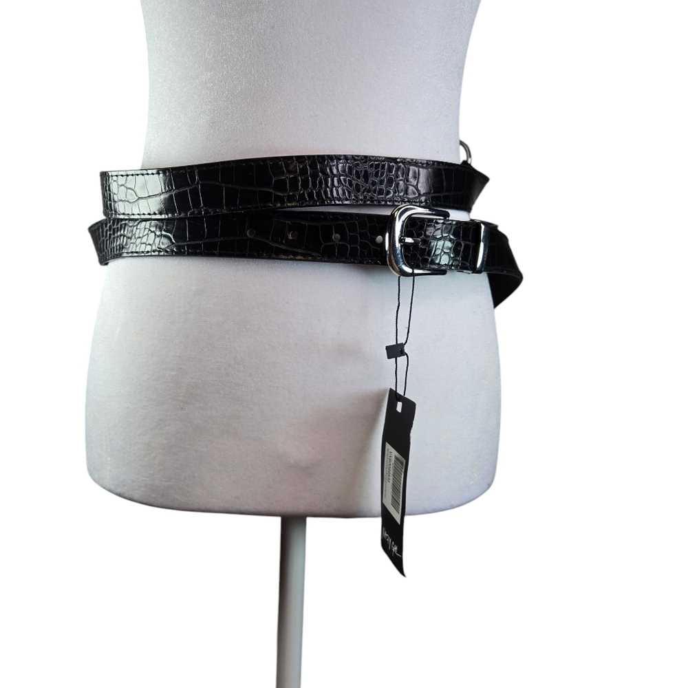 Nasty Gal vegan faux leather black wrap belt new